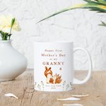 Personalised Happy First Mother's Day 11oz Ceramic Coffee Mug and Coaster Set with Animals Hug Design Mother's Day Gift for Grandma Mom