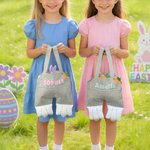 Personalized Cute Easter Bunny Overalls Tote Bag with Name Happy Easter Egg Hunting Gift for Kids