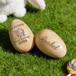 Conejito de Pascua personalizado Tema de Pascua Huevo de Pascua de madera Musical Shaker con nombre de texto y año Cesta de relleno de Pascua Regalo para Bebés Niños