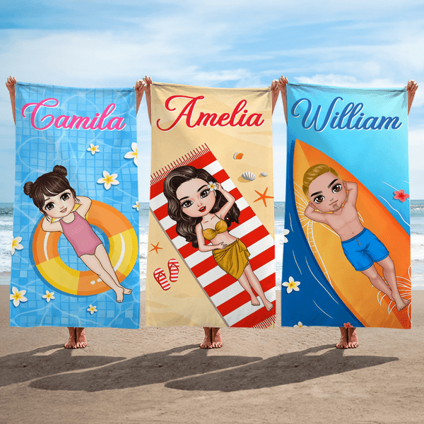 Personalized Cartoon Character Quick Dry Oversized Beach Towel with Name and Drawstring Bag Daily Beach Party Gift for Swimmers Friends
