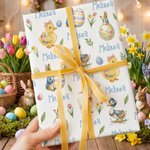 Personalized Peter Rabbit Easter Eggs Cartoon Duck Wrapping Paper with Name Set of 3 Easter Gift for Kids