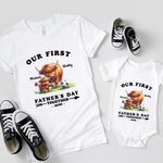 T-shirt Onesie de Bébé 100% Coton Personnalisé avec Nom et Vache de Highland Cadeau pour Nouveau Papa Nouveau-né