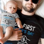 Maglietta personalizzata 100% cotone Fist Bump Our First Father's Day e tutina per neonato con nome e anno Regalo per il nuovo papà bambino