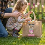 Gepersonaliseerde Gelukkige Pasen Zonnebril Bunny Grote Jute Draagtas met Naam Paasfeest Cadeau voor Kinderen