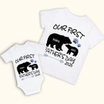 Personalized Bear Paw Name Year Father and Baby Set Matching Set Shirt Father New Dad Gift Our First Father's Day