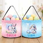 Personalized Cute Rabbit Polka Dot Easter Basket with Name and Initial Daily Use Easter Gift for Boys Girls
