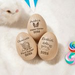 Conejito de Pascua personalizado Tema de Pascua Huevo de Pascua de madera Musical Shaker con nombre de texto y año Cesta de relleno de Pascua Regalo para Bebés Niños
