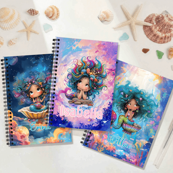 Personalized Fantasy Mermaid A5 Spiral Notebook with Name and Lined Pages Birthday Back to School Gift for Kids Students