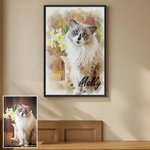 Personalized Watercolor Style Pet Portrait Photo Canvas Painting with Name Home Decor Pet Birthday Gift for Pet Lovers Owners
