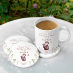 Personalised Happy First Mother's Day 11oz Ceramic Coffee Mug and Coaster Set with Animals Hug Design Mother's Day Gift for Grandma Mom
