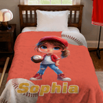 Personalized Cartoon Character Baseball Soft Throw Blanket with Name Living Room Decor Birthday Gift for Kid Baseball Player