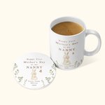 Personalised Happy First Mother's Day 11oz Ceramic Coffee Mug and Coaster Set with Animals Hug Design Mother's Day Gift for Grandma Mom