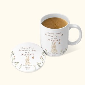 Personalised Happy First Mother's Day 11oz Ceramic Coffee Mug and Coaster Set with Animals Hug Design Mother's Day Gift for Grandma Mom