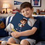 Personalized Cartoon Baseball Character Throw Pillow Cover with Name Home Decor Birthday Children's Day Game Day Gift for Kids Baseball Lovers