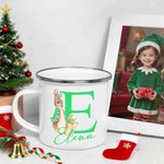 Tazza smaltata da 355 ml personalizzata con iniziale e nome design di Peter Rabbit regalo di Natale e compleanno per bambini