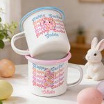 Personalized Happy Easter Sequin Y2K Bunny 12 oz Enamel Mug with Name Daily Use Easter Gift for Kids