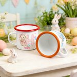 Taza esmaltada personalizada con nombre y iniciales de conejito a cuadros de 12 oz Uso diario Regalo de fiesta de caza del huevo de Pascua para niños Niñas Niños