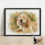 Personalized Watercolor Style Pet Portrait Photo Canvas Painting with Name Home Decor Pet Birthday Gift for Pet Lovers Owners
