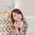 Personalised Cartoon Rabbit Initial 12 oz Coloured Rim Enamel Mug with Name and Date Easter Party Gift for Boys Girls