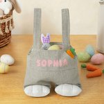 Personalized Cute Easter Bunny Overalls Tote Bag with Name Happy Easter Egg Hunting Gift for Kids