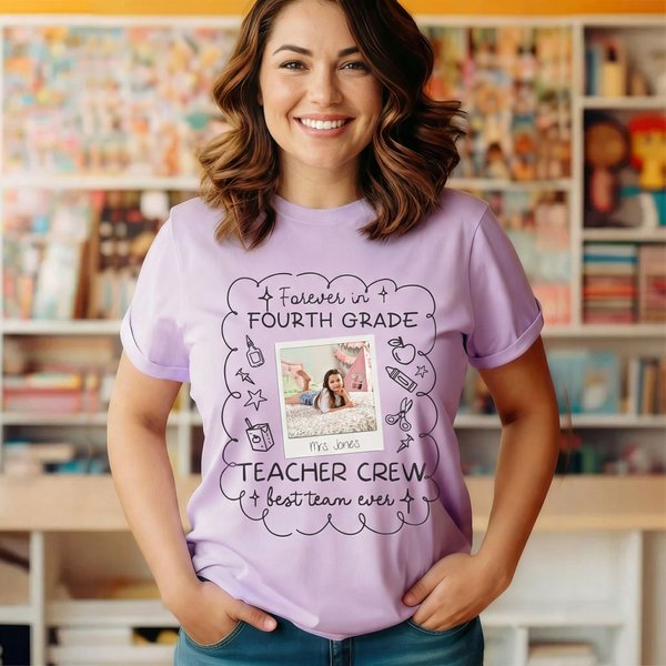 Personalizado Forever In Teacher Crew Foto Diseño Multicolor 100% Algodón Camiseta con Texto Teacher Appreciation Regalo de Vuelta al Cole para Profesores