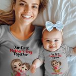 Personalized Sunflower Cartoon Mother and Child 100% Cotton Bodysuit and T-shirt Set First Mother's Day Baby Shower Gift for Baby Mom