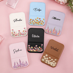 Specchio da trucco pieghevole in pelle PU con nome, regalo di compleanno essenziale per le donne.