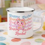 Personalized Happy Easter Sequin Y2K Bunny 12 oz Enamel Mug with Name Daily Use Easter Gift for Kids