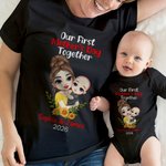 Personalized Sunflower Cartoon Mother and Child 100% Cotton Bodysuit and T-shirt Set First Mother's Day Baby Shower Gift for Baby Mom