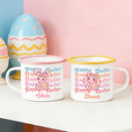 Personalized Happy Easter Sequin Y2K Bunny 12 oz Enamel Mug with Name Daily Use Easter Gift for Kids
