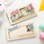 Gepersonaliseerde Cartoon Karakter Houten Geld Houder met Naam en Voorletter Vakantie Feest Gunsten Pasen Gift voor Kinderen