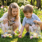 Personalized Easter Rabbit Transparent Gift Bag with Name and Pink Bow Ribbon Easter Party Favors for Family Kids