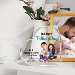 Personalized As A Family Of Three Cartoon Characters Square Heart Acrylic Plaque with Name and Date Home Decor Father's Day Gift for Family