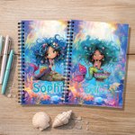 Personalized Fantasy Mermaid A5 Spiral Notebook with Name and Lined Pages Birthday Back to School Gift for Kids Students