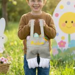 Personalized Cute Easter Bunny Overalls Tote Bag with Name Happy Easter Egg Hunting Gift for Kids