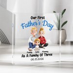 Personalized As A Family Of Three Cartoon Characters Square Heart Acrylic Plaque with Name and Date Home Decor Father's Day Gift for Family