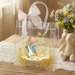 Personalized Easter Rabbit Transparent Gift Bag with Name and Pink Bow Ribbon Easter Party Favors for Family Kids