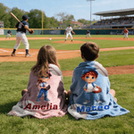 Personalized Cartoon Character Baseball Soft Throw Blanket with Name Living Room Decor Birthday Gift for Kid Baseball Player