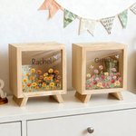 Personlig fødselsblomst sparegris i tre med navn Tilbake til skolen Barnas dag Bursdagsgave til barn