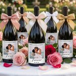 Personalized Dainty Photo Waterproof Wine Stickers Labels with Name and Date Engagement Wedding Anniversary Gift for Couple