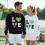 Personalised Multicolour Love Tennis Design Sweatshirt Hoodie with Name Game Day Birthday Gift for Tennis Players Lovers