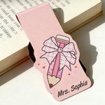 Personalized Cute Pencil Apple Notebook Magnetic Bookmark Clip with Name Reading Supplies Teacher's Day Gift for Teachers Bookworms