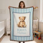 Couverture personnalisée en forme d'ourson avec nom Décoration de la chambre d'enfant Cadeau d'anniversaire pour les enfants Famille