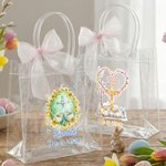 Personalized He Is Risen Bible Verse Cross Sheep Clear Gift Bag with Name Church Religious Easter Gift for Kids Christians
