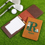 Personalized Cartoon Character Golf Cart PU Leather Golf Scorecard Holder with Name and Pencil Loop Golf Accessories Birthday Gift for Golf Lover