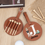 Personalised Cartoon Character Adjustable PU Leather Golf Tee Holder Bag Tag with Name Sports Birthday Gift for Golfers Golf Players