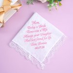 Gepersonaliseerde Kanten Rand Golf Geborduurde Tekst 100% Katoenen Zakdoek met Naam en Datum Bruiloft Souvenir Zegen Cadeau voor Mama