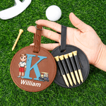 Personalised Cartoon Character Adjustable PU Leather Golf Tee Holder Bag Tag with Name Sports Birthday Gift for Golfers Golf Players