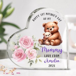Personalised Happy 1st Mother's Day Cute Animal Heart-shape Acrylic Plaque with Name Desk Decor Mother's Day Birthday Gift for Mom