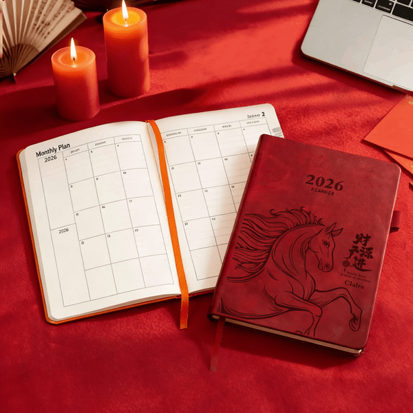 Personalized Auspicious Word Horse Chinese-Style 2026 Planner A5 Notebook with Name New Year Daily Use Gift for Colleague Student Friend